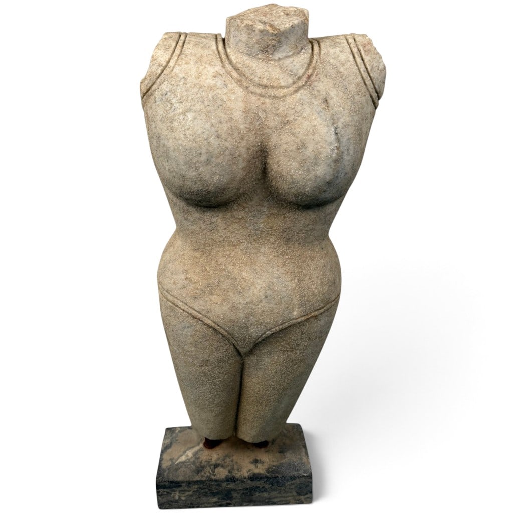 Carved Stone Female Torso on Marble Base (1 of 5)