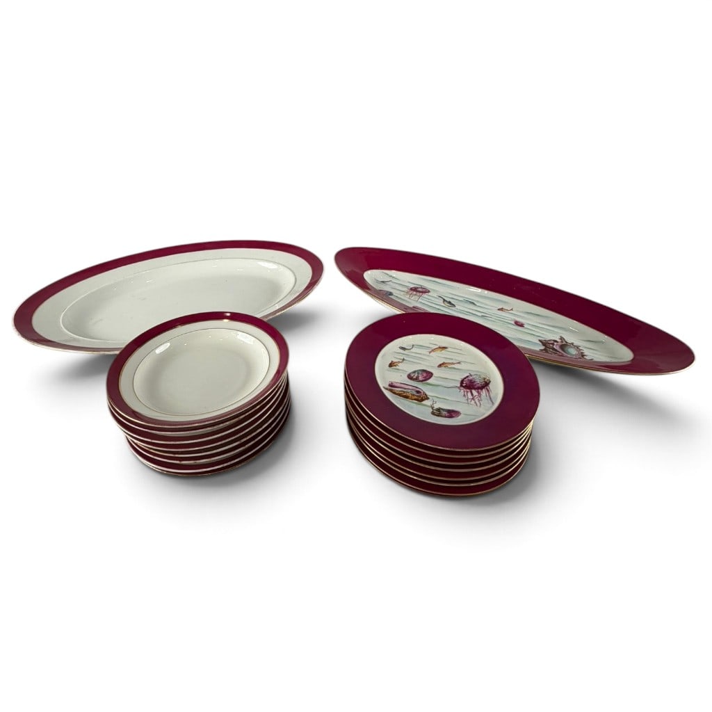 Oscar Schlegelmilch 18-Piece Service: Origin: Germany Date: Circa 1900-1930 Period/Style: Early 20th century Continental Maker: Oscar Schlegelmilch Materials: Porcelain with enamel and gilt decoration Form: Eighteen-piece dinner se