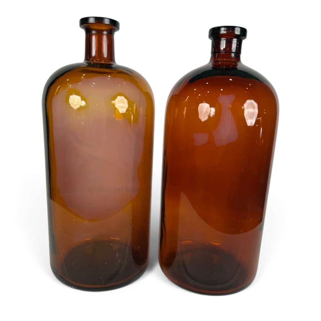 Pair Large Amber Apothecary Bottles (1 of 4)