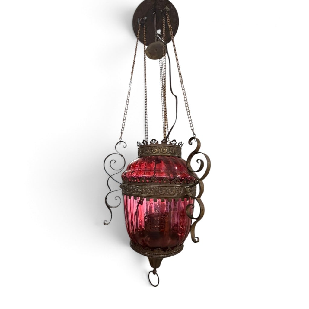 Gothic Revival Ruby Glass Sanctuary Lamp (1 of 6)