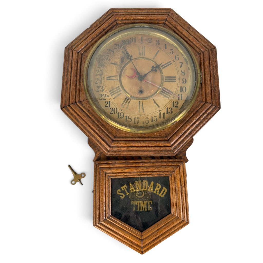 William L. Gilbert Oak Calendar Clock (1 of 6)