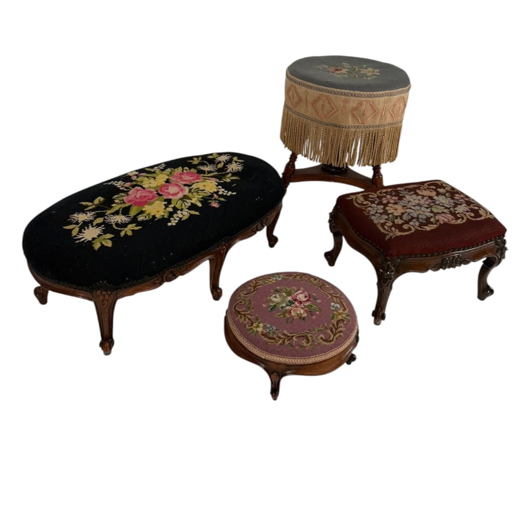 Four Needlepoint-Upholstered Stools - 2