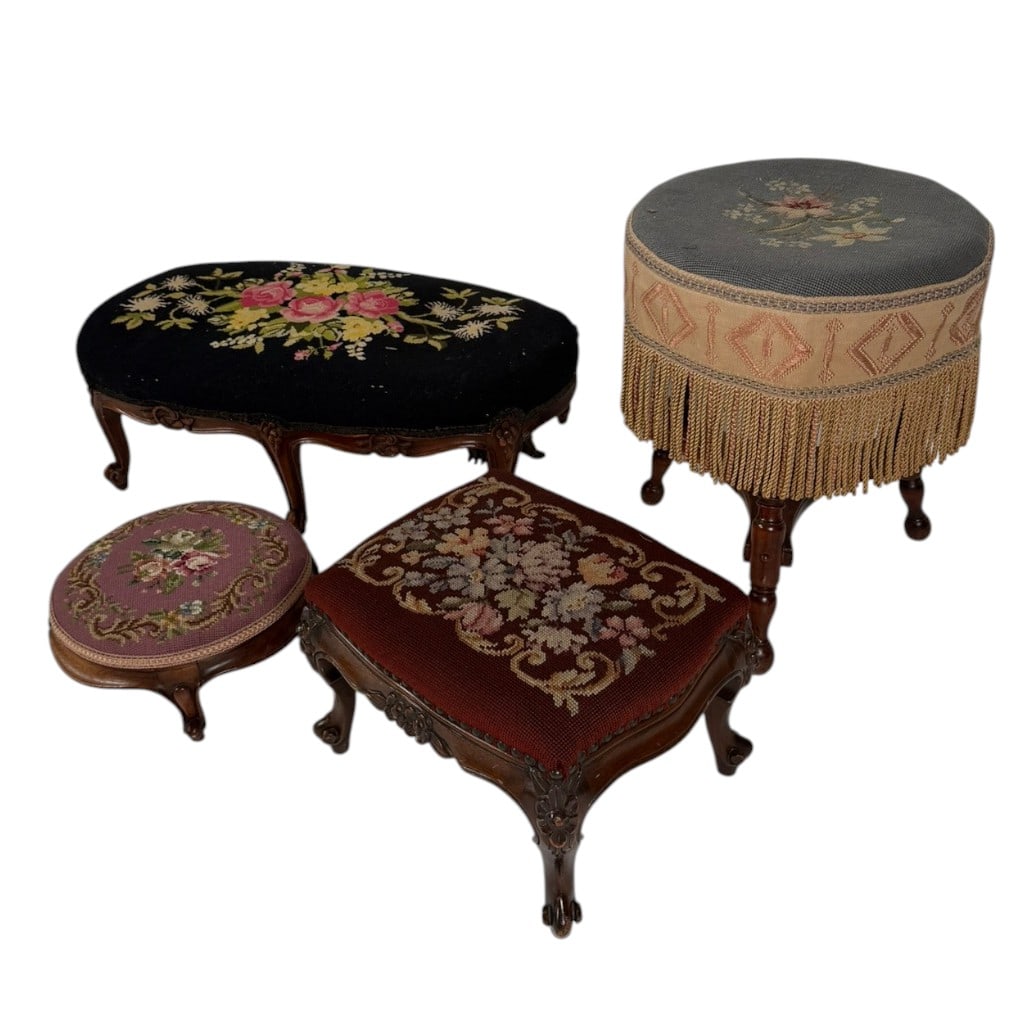 Four Needlepoint-Upholstered Stools - 3