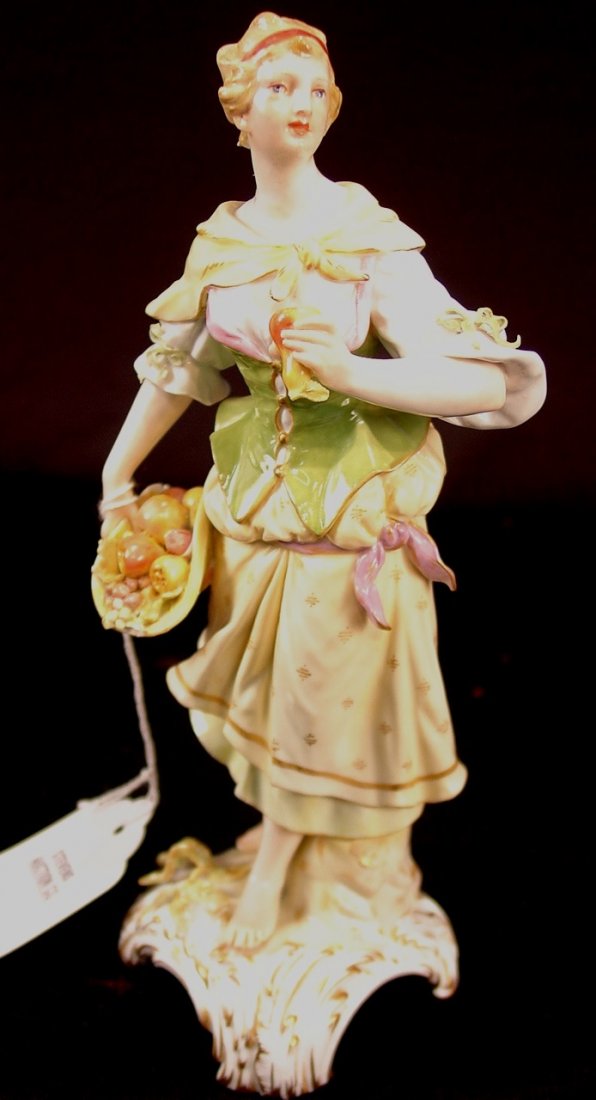 KPM figurine of woman with fruit basket, 9in. T.: KPM figurine of woman with fruit basket, 9in. T.