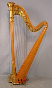 150: Gilt and fanciful figured maple Lyon and Healy: Gilt and fanciful figured maple Lyon and Healy Harp, 5ft 8in. T.