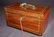 240: Mahogany English tea caddy with metal canisters,
