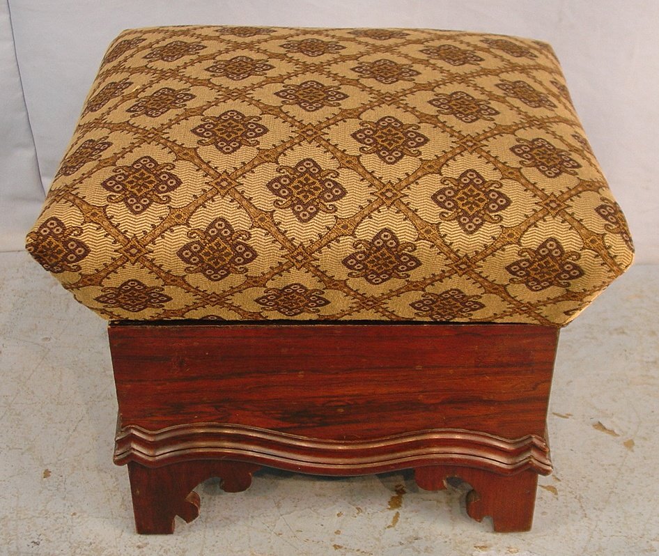 330: Rosewood Victorian lift top foot stool, 15in. T,: Rosewood Victorian lift top foot stool, 15in. T, 18in. W, 16in. D.