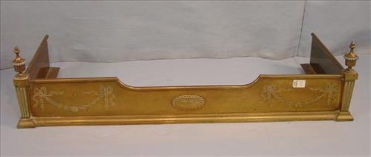 Fireplace fender, brass Victorian with lace and bows -: Fireplace fender, brass Victorian with lace and bows - 10 in. T, 41 in. W, 15.5 in. D