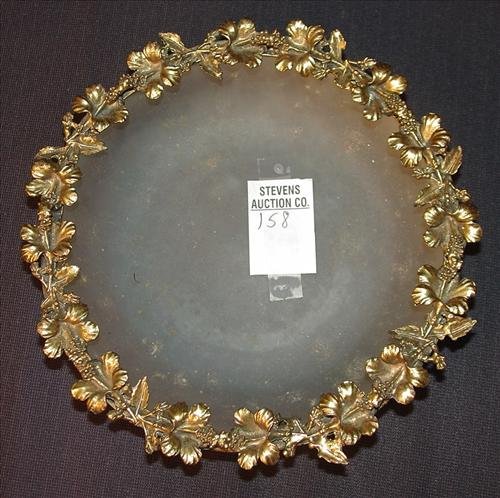 Satin glass bowl with bronze flower rim - 7 in. D: Satin glass bowl with bronze flower rim - 7 in. D