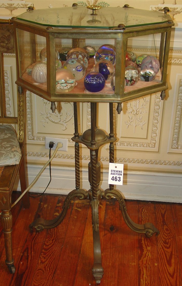 Terrarium, ca. 1890, 38in T, 22in Oct, brass with: Terrarium, ca. 1890, 38in T, 22in Oct, brass with damaged glass.