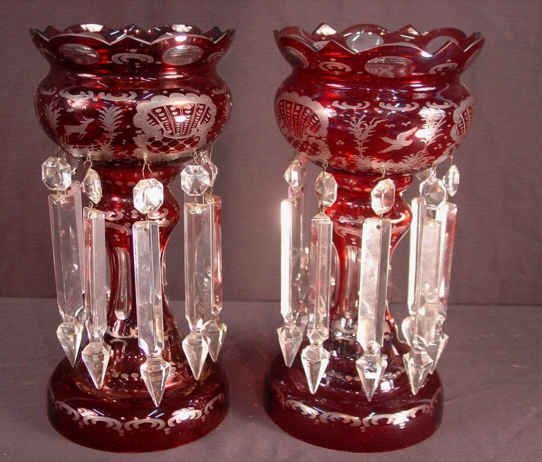 3: Bohemian cut to clear Victorian mantle lusters, ca: Bohemian cut to clear Victorian mantle lusters, ca 1900, 12.5IN T, 6IN R