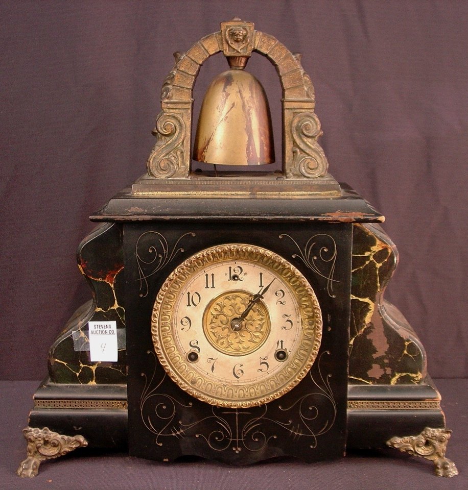 4: Mantle clock, Gilbert Clock Company, Winsted,: Mantle clock, Gilbert Clock Company, Winsted, Connecticut, ca 1900, needs some restoration