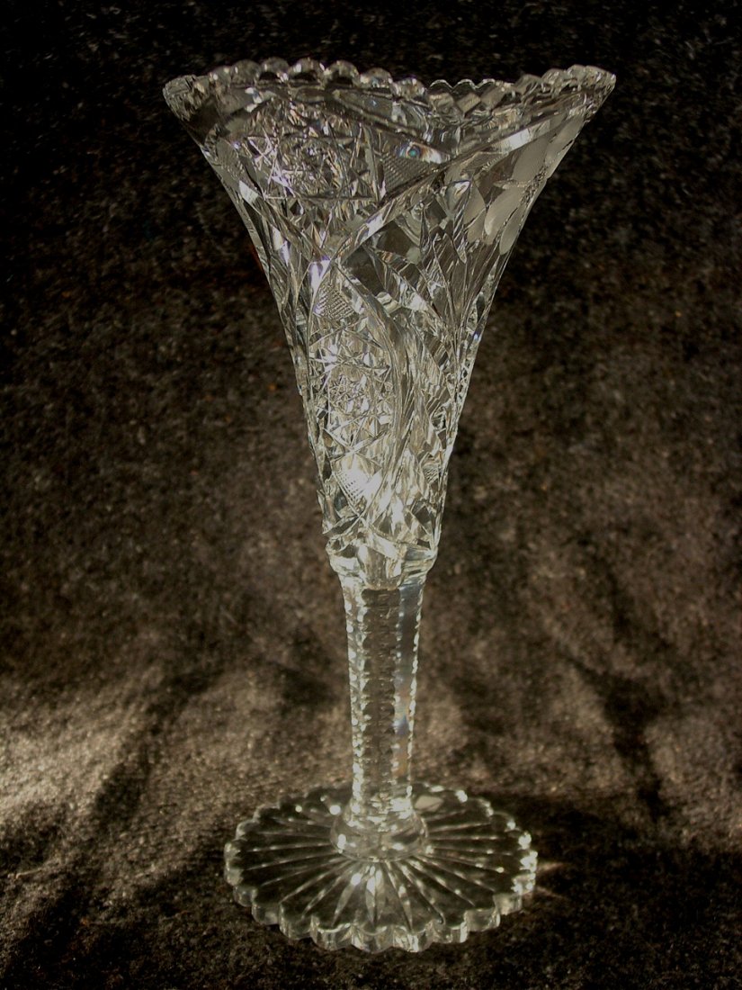 Brilliant cut glass vase, 12in. T, 6in. D: Brilliant cut glass vase, 12in. T, 6in. D