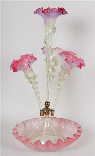 Cranberry and Vaseline glass Epergne: Cranberry and Vaseline glass Epergne