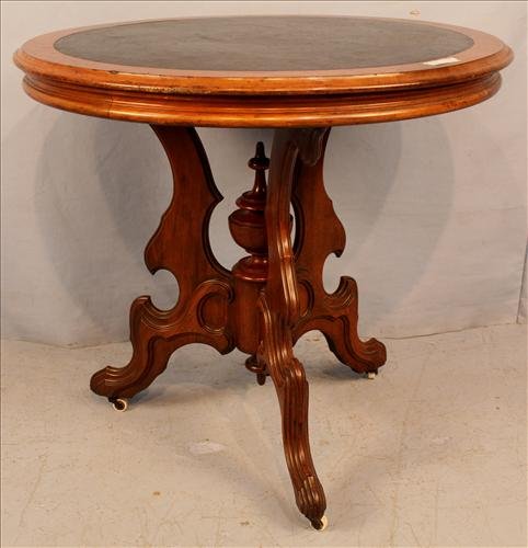Mitchell & Rammelsberg table: Walnut Mitchell and Rammelsberg round table, signed, ca. 1875, 30 in. T, 33 in. D