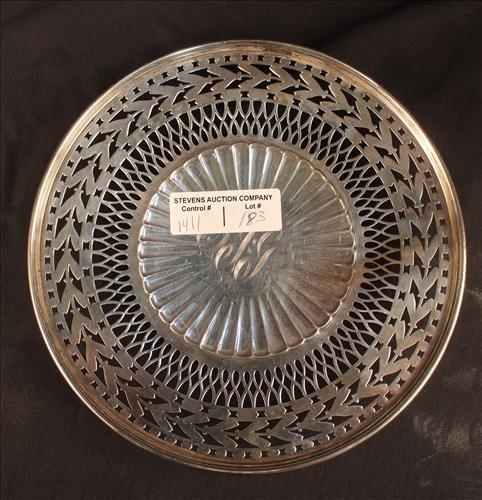 Open lace sterling cake stand: Open lace sterling cake stand, 2 in. T, 10 in. D.