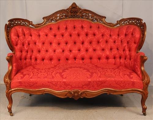 Meeks rosewood rococo laminated parlor sofa: Rosewood rococo laminated parlor sofa, Stanton Hall pattern by Meeks, 48 in. T, 64 in. W, 24 in. D.