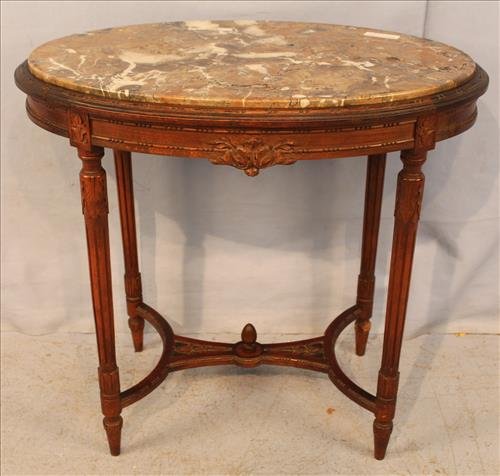 Walnut Victorian oval marble top table (1 of 2)