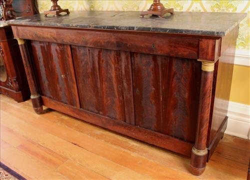Flame mahogany marble top sideboard (1 of 3)