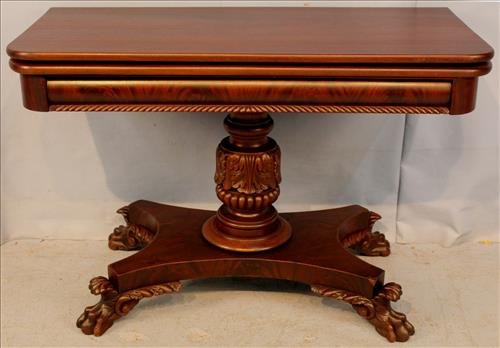 Federal mahogany game table, carved (1 of 2)