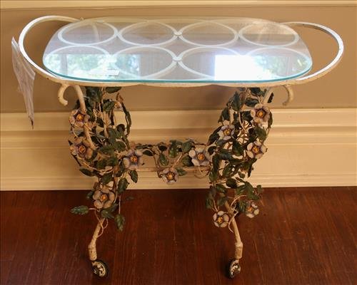 Early 1800's iron side table with floral detail (1 of 2)