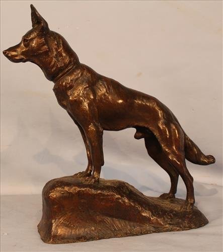 Bronze of German shepherd dog (1 of 3)