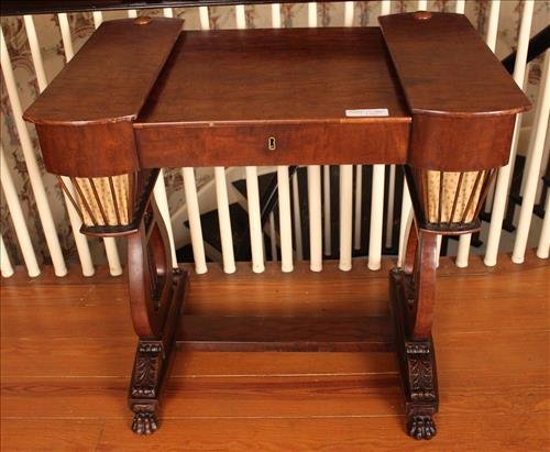 Empire mahogany work table with paw feet (1 of 3)