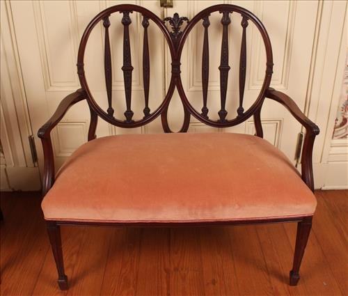 Double Sheraton style  settee, hand carved (1 of 3)