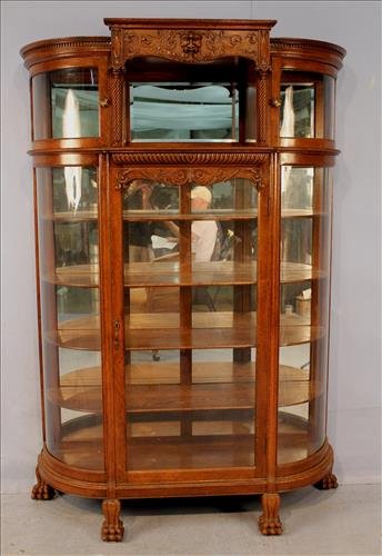Oak carved glass china cabinet with mirrors (1 of 3)
