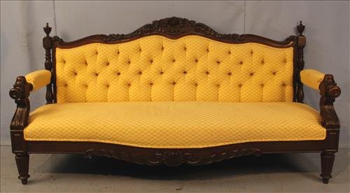 Rosewood Victorian sofa with yellow upholstery (1 of 4)