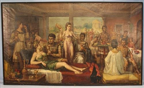 Large antique oil on canvas of Roman scene (1 of 5)