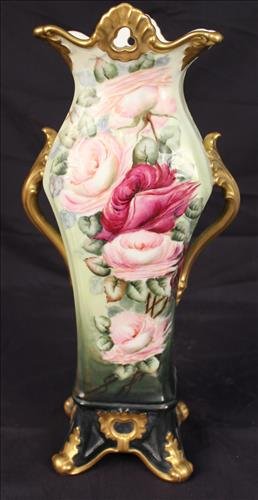 Large hand painted elite Limoges vase with roses (1 of 2)