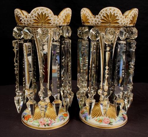 Pair Victorian hand painted lusters by Moser (1 of 3)