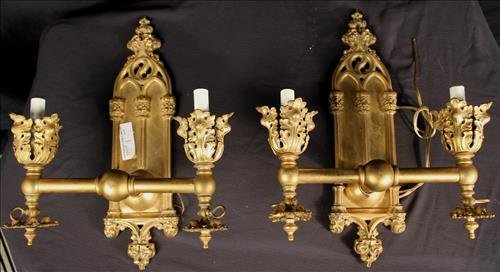 Pair Gothic style double arm wall sconces (1 of 4)