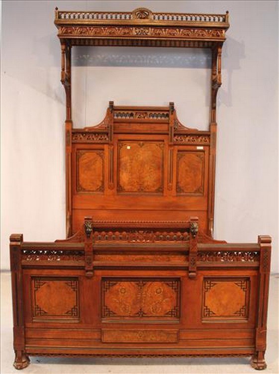 Walnut Eastlake half tester high back bed (1 of 7)