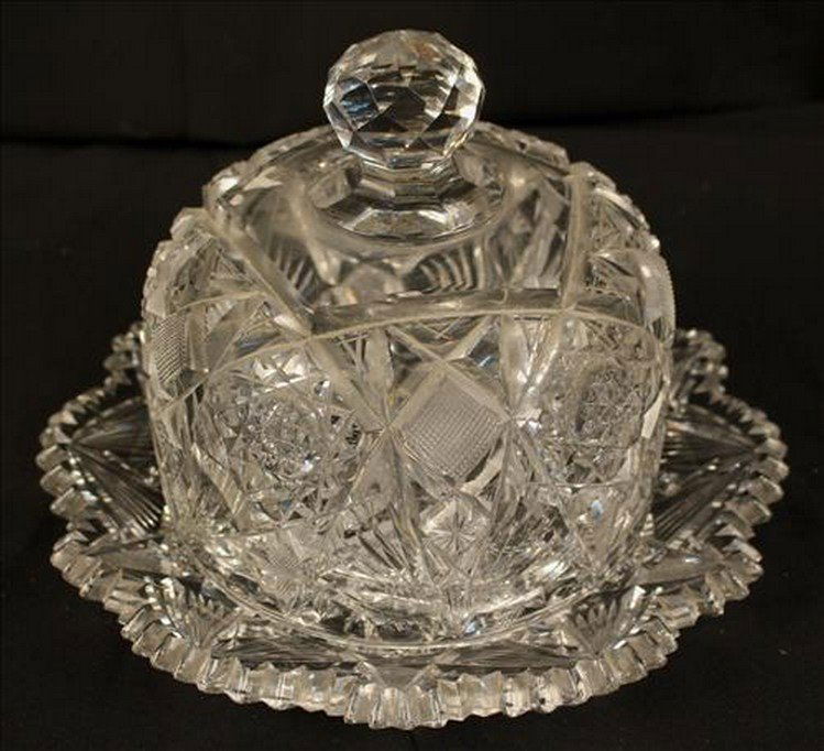 Cut glass cheese dish, 8.5 in. T, 10 in. D. (1 of 3)