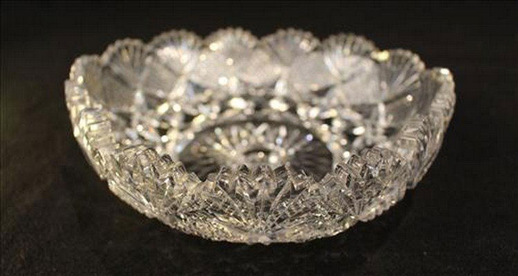 Brilliant cut glass triangle shape bowl, 3 in. T (1 of 2)