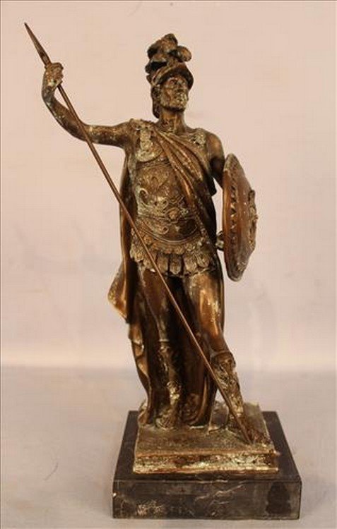 Bronze statue of Greek warrior, signed (1 of 2)