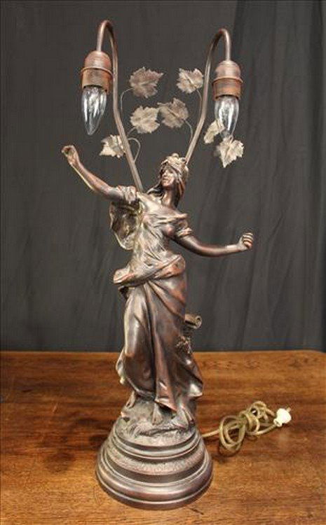 Metal newel post lamp of lady, 30.5 in. T. (1 of 2)