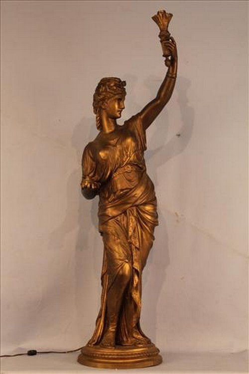 Pot metal Newel post lamp, was gas, ca. 1880 (1 of 2)