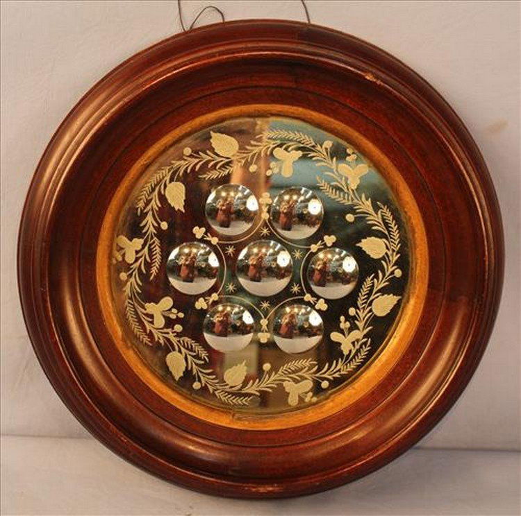 Shadowbox convex mirror with etched flowers (1 of 3)