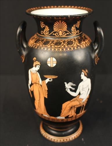 Greek vase, hand painted temple of Venus, 8 in. T.: Greek vase, hand painted temple of Venus, 8 in. T, 5 in. W.