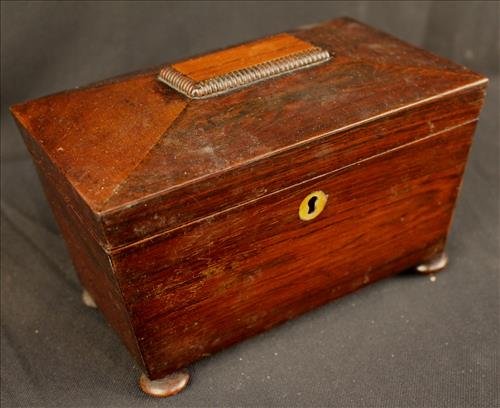 Early Victorian tea caddy, 8 in. T, 8 in. W. (1 of 3)