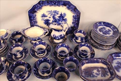 65 pieces of very old flow blue china (1 of 4)