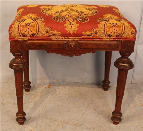 Walnut Victorian footstool with new upholstery (1 of 2)