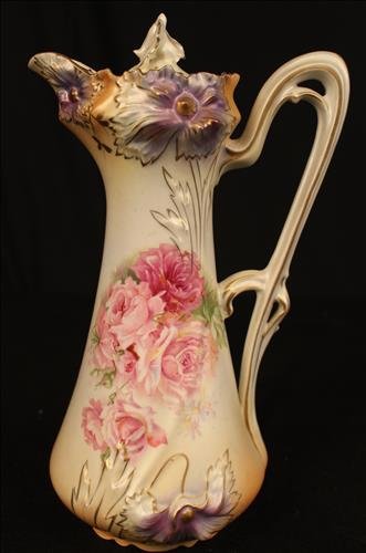 R.S. Prussia chocolate pot with lid, hand painted roses (1 of 2)
