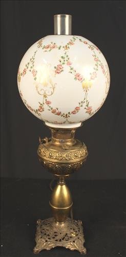 Victorian banquet lamp with original hand painted shade (1 of 3)