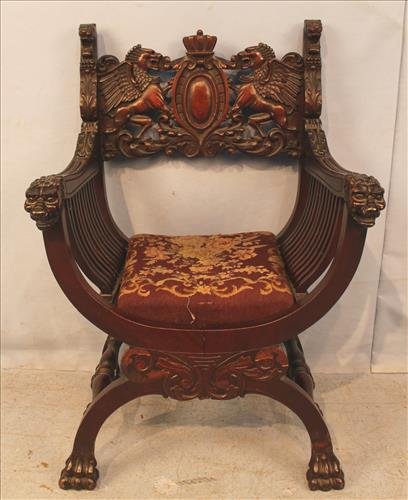 Mahogany saddle chair with winged griffin back (1 of 3)