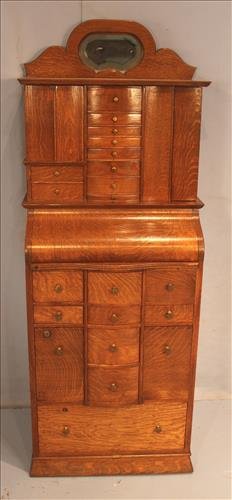 Very unusual oak dental cabinet with locking drawer (1 of 8)