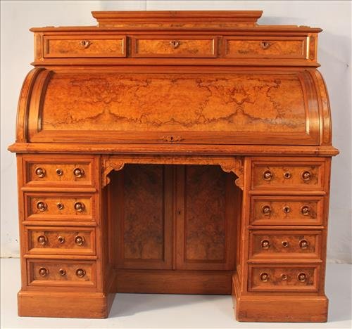 Walnut Victorian roll top desk with burl walnut trim (1 of 5)